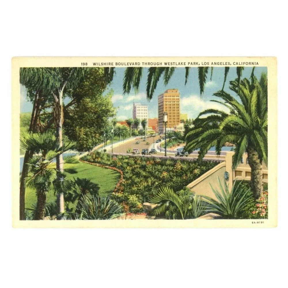 Vintage Postcard Wilshire Boulevard Westlake Park Los Angeles California‎ USA